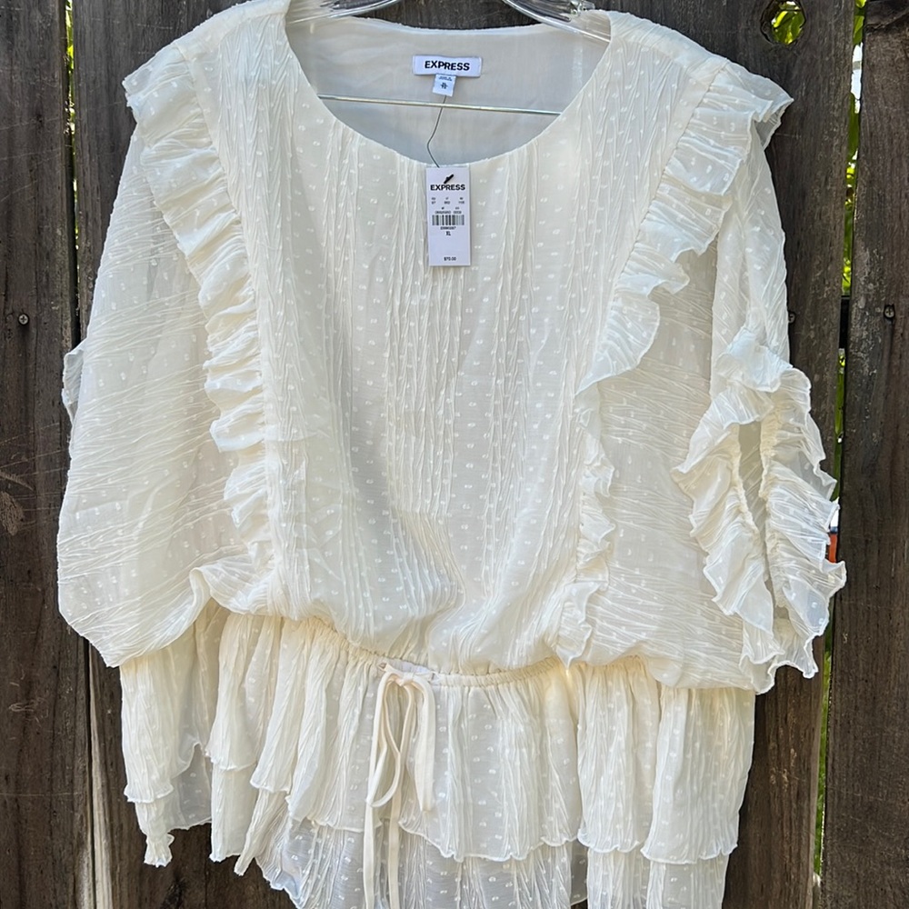 Express Cream Ruffle Blouse